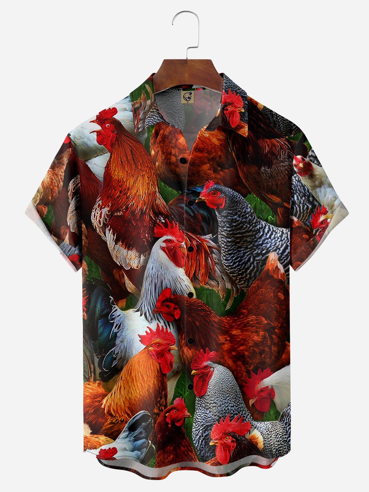 Farm Chicken Chest Pocket Short Sleeve Casual Hawaiian Shirt