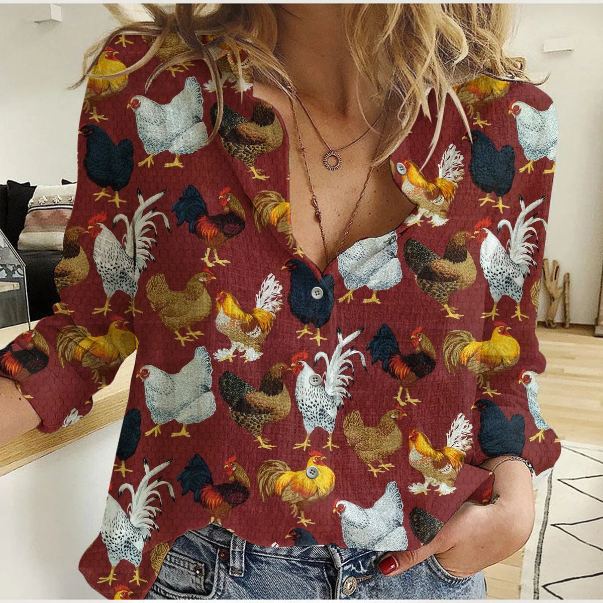 Chicken Breed Red Casual Shirt