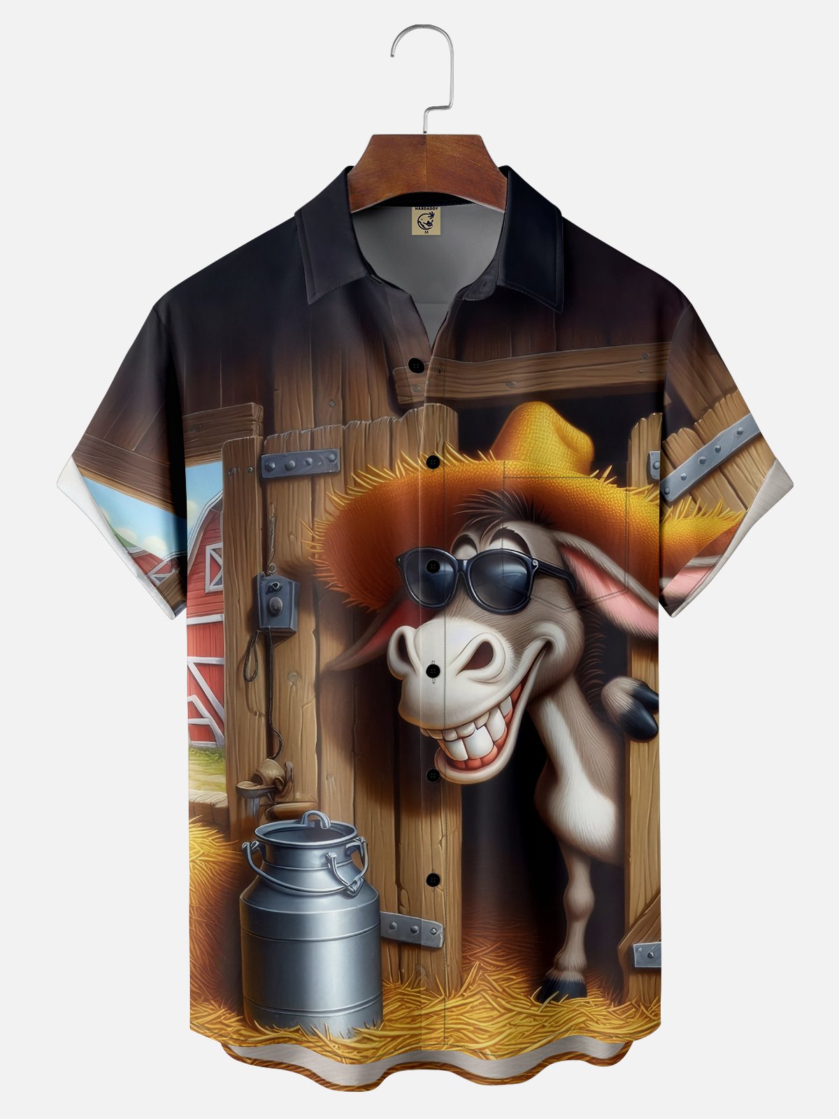 Funny Straw Hat Donkey Farm Chest Pocket Hawaiian Shirt