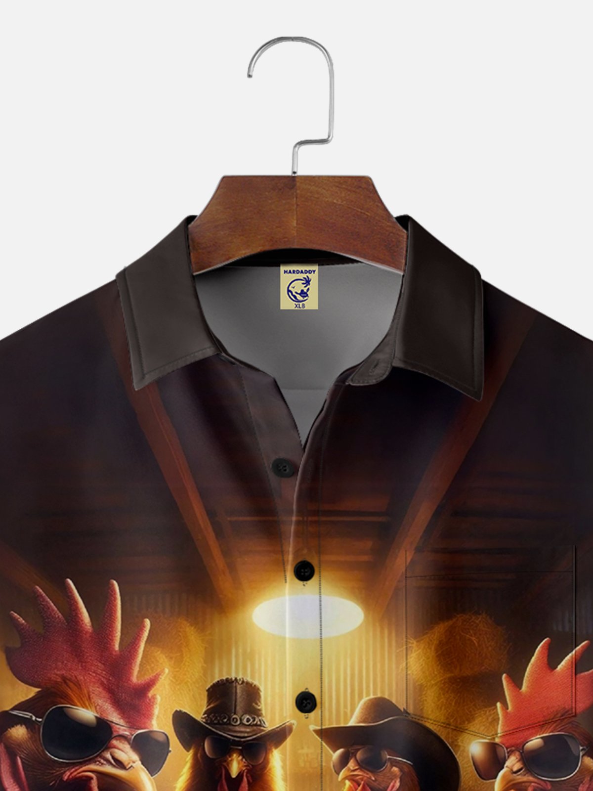 Rooster Poker Chip Farm Chest Pocket Casual Hawaiian Shirt