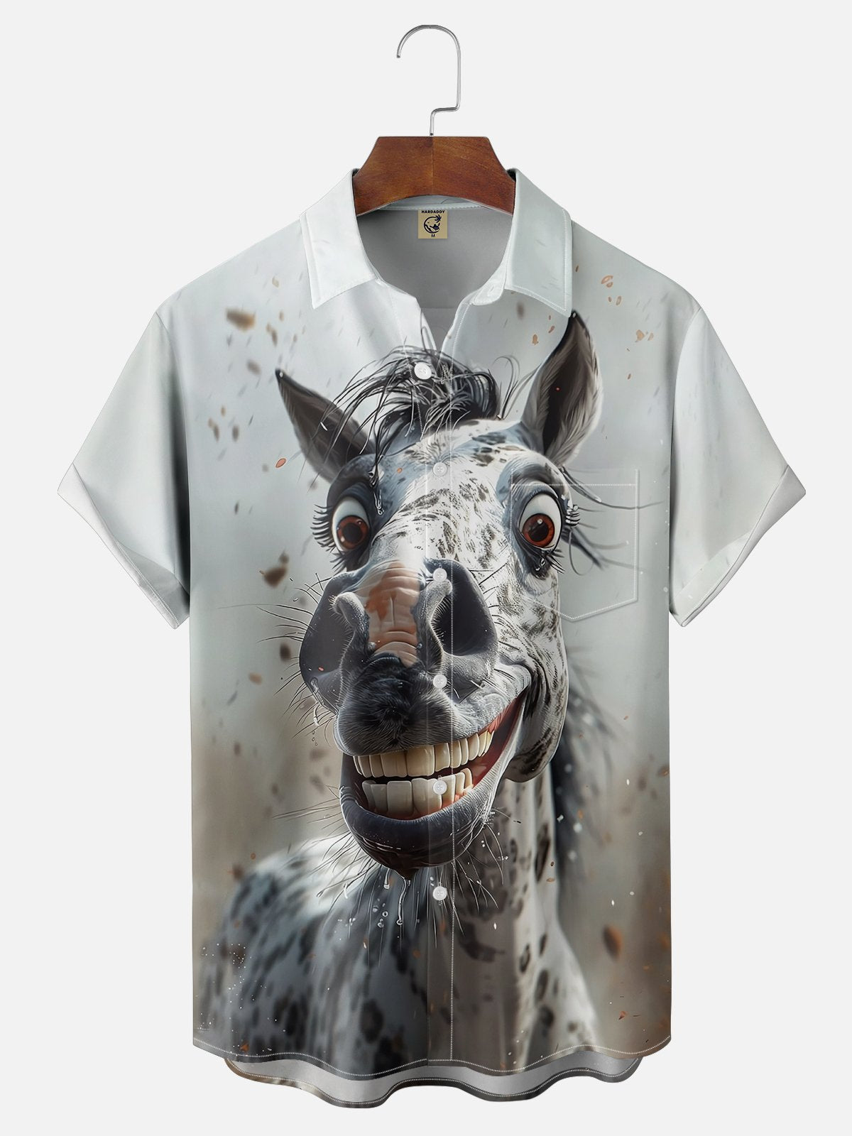 Fun Avant-garde Horse Art Exaggerated Painting Chest Pocket Hawaiian Shirt