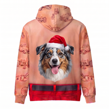 Funny Santa Australian Shepherd Hairy Belly Hoodie - Custom Name Aussie Dog Christmas Hoodie