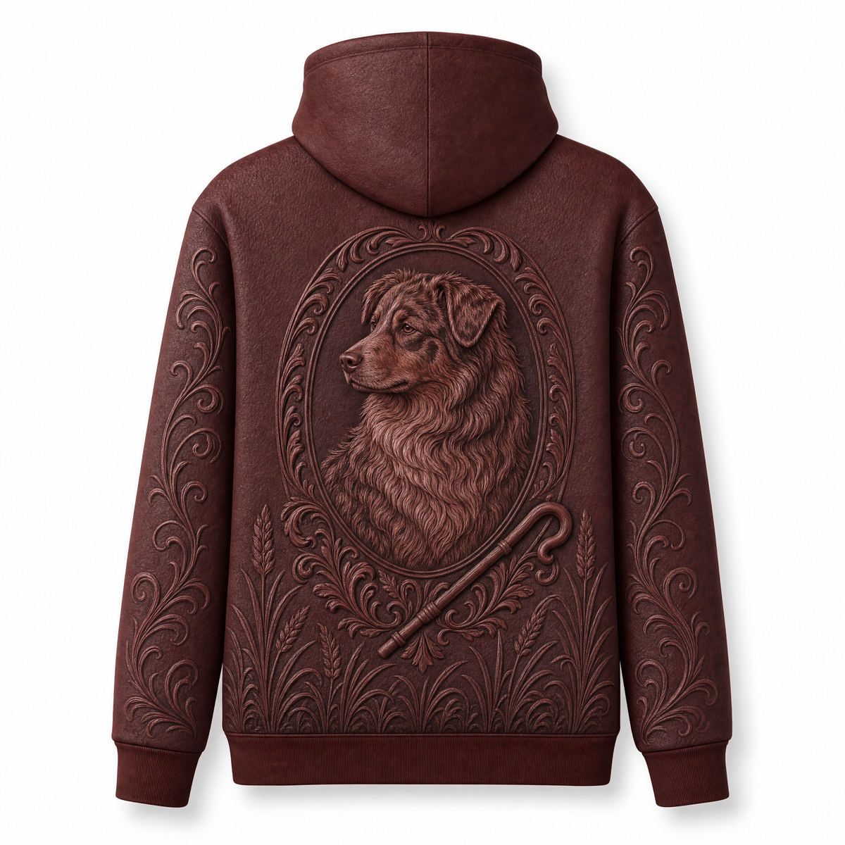 Australian Shepherd Hoodie – Red Merle Aussie 3D Effect All-Over Print Unisex Pullover, Burgundy, Aussie Mom Gift