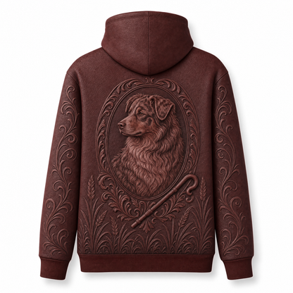 Australian Shepherd Hoodie – Red Merle Aussie 3D Effect All-Over Print Unisex Pullover, Burgundy, Aussie Mom Gift