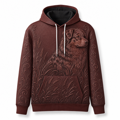 Australian Shepherd Hoodie – Red Merle Aussie 3D Effect All-Over Print Unisex Pullover, Burgundy, Aussie Mom Gift