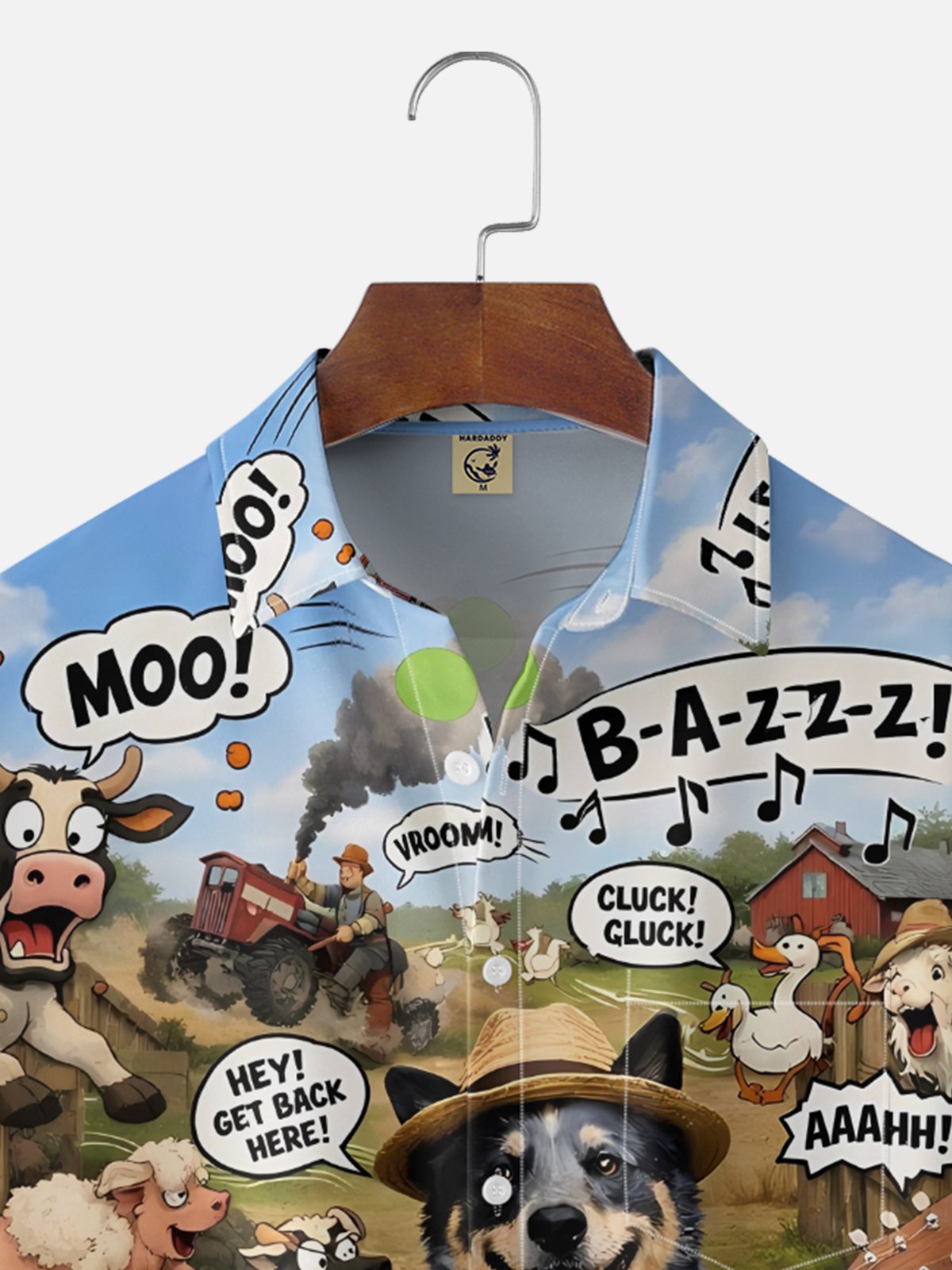 Fun Farm Animal Dog Sheep Cow Pig Chest Pocket Holiday Hawaiian Shirt