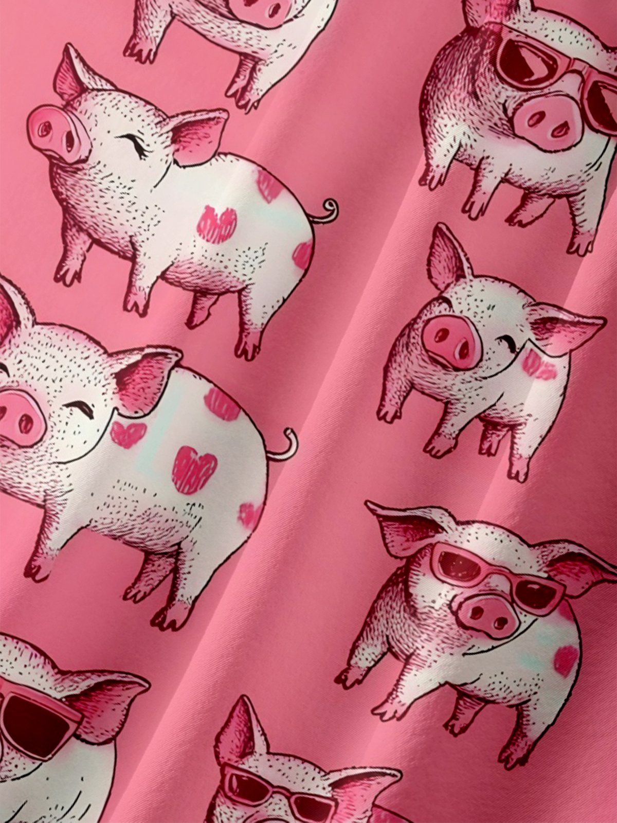 Cute Pig Chest Pocket Casual Hawaiian Shirt