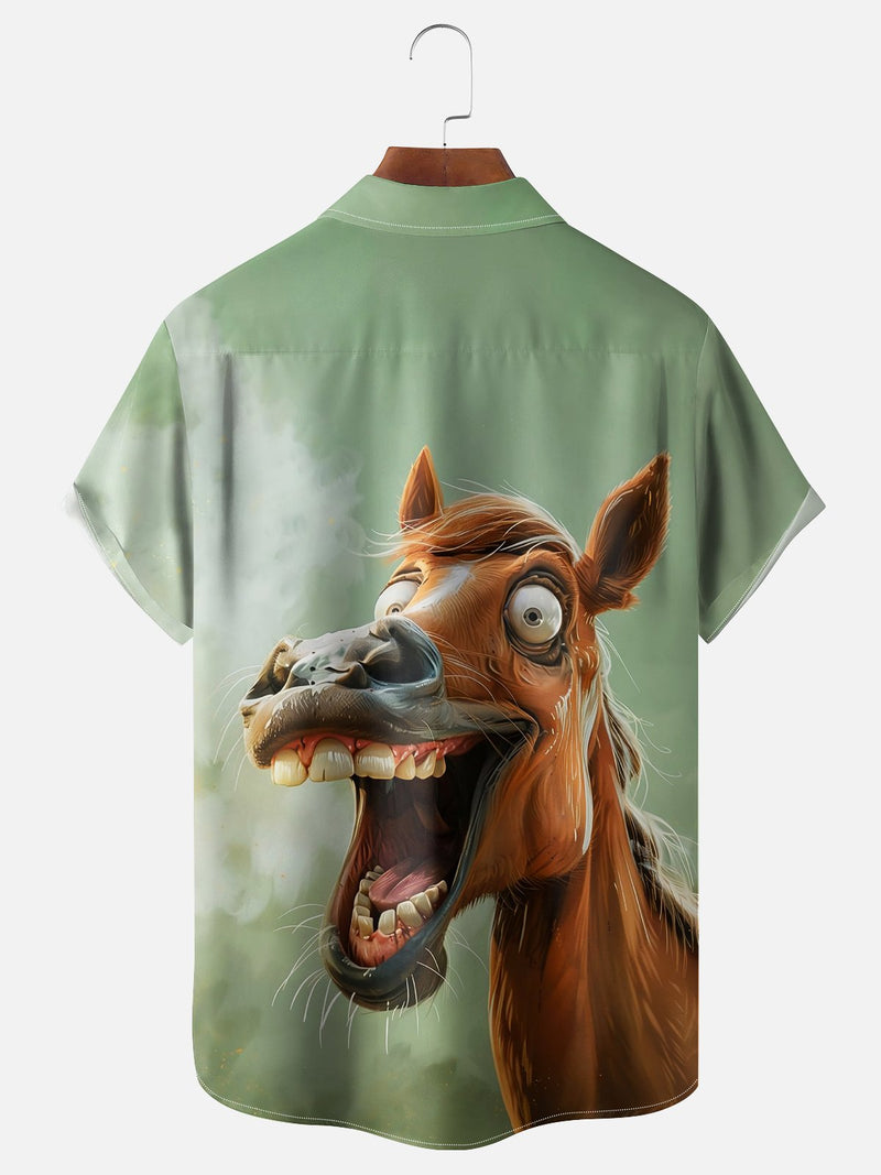 Horse Chest Pocket Hawaiian Shirt