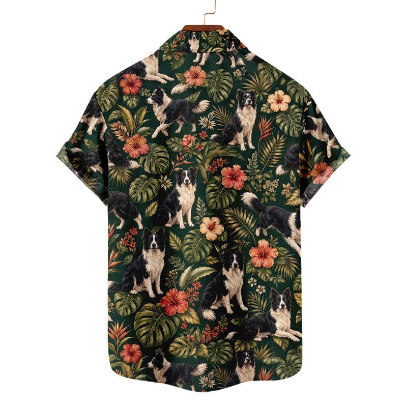 Border Collie Hawaiian Shirt – All-Over Dog Print Button-Up for Dog Lovers