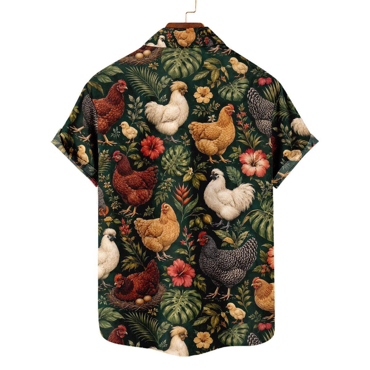 Chicken Hawaiian Shirt – Backyard Hen All-Over Print Button-Up for Chicken Lovers