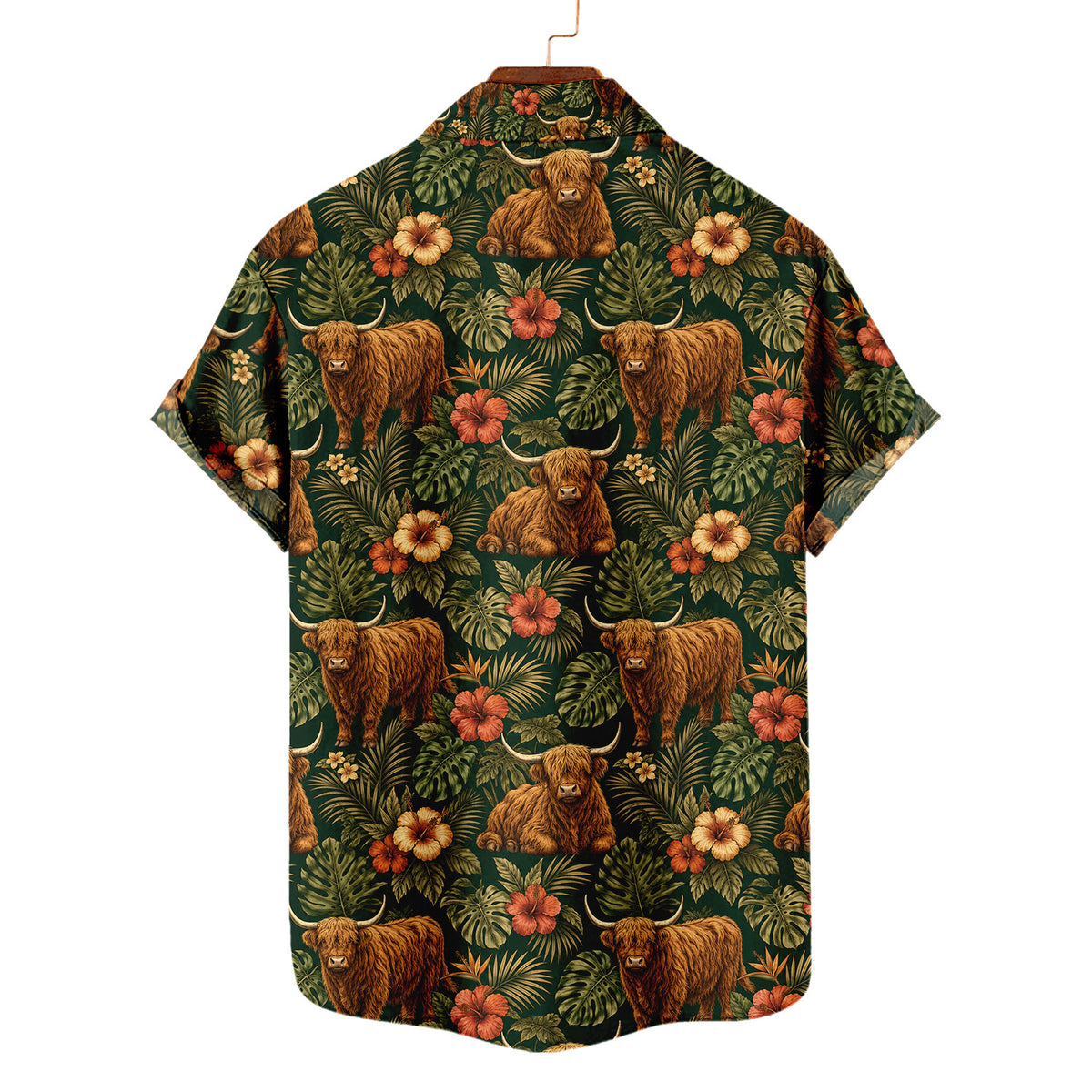 Highland Cow Hawaiian Shirt – All-Over Cattle Print Button-Up for Cow Lovers