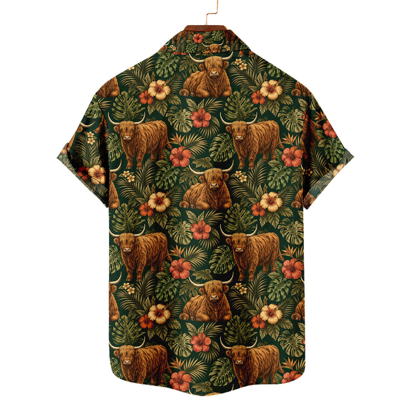 Highland Cow Hawaiian Shirt – All-Over Cattle Print Button-Up for Cow Lovers