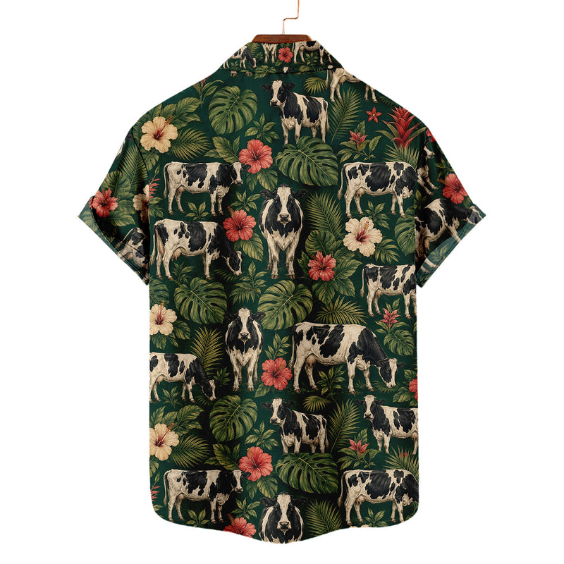 Holstein Cow Hawaiian Shirt – Dairy Cattle All-Over Print Button-Up for Farmers