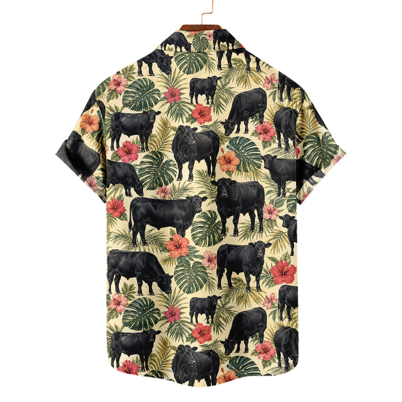 Black Angus Hawaiian Shirt – Cattle All-Over Print Button-Up for Ranchers & Farmers