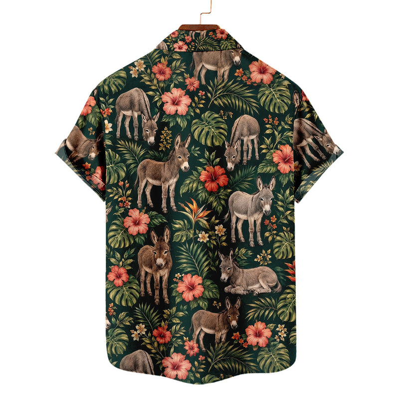 Donkey Hawaiian Shirt – Cute Farm Donkey All-Over Print Button-Up for Donkey Lovers