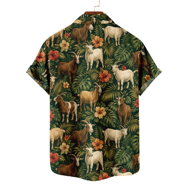 Goat Hawaiian Shirt – Farm Goat All-Over Print Button-Up for Goat Lovers