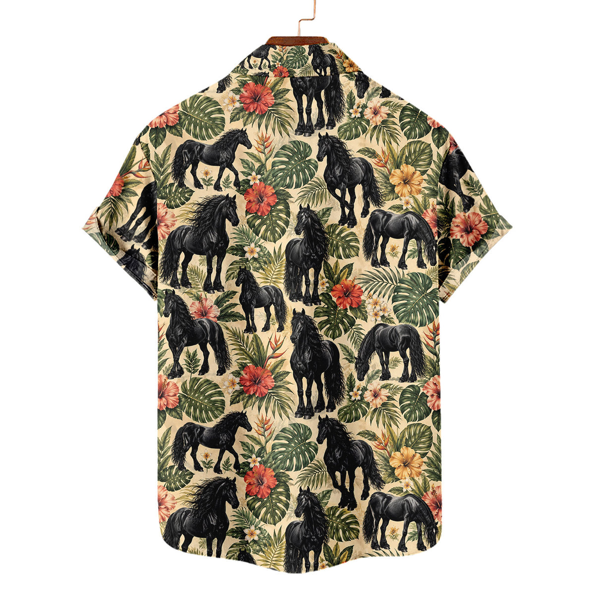 Friesian Horse Hawaiian Shirt – Black Horse All-Over Print Button-Up for Horse Lovers