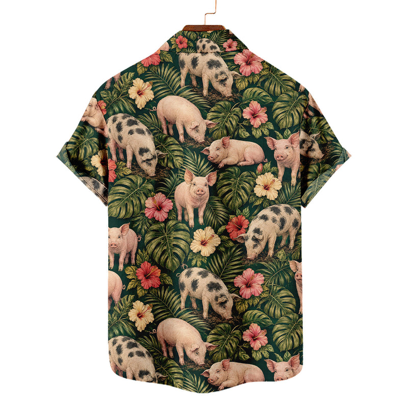 Pig Hawaiian Shirt – Cute Farm Pig All-Over Print Button-Up for Pig Lovers
