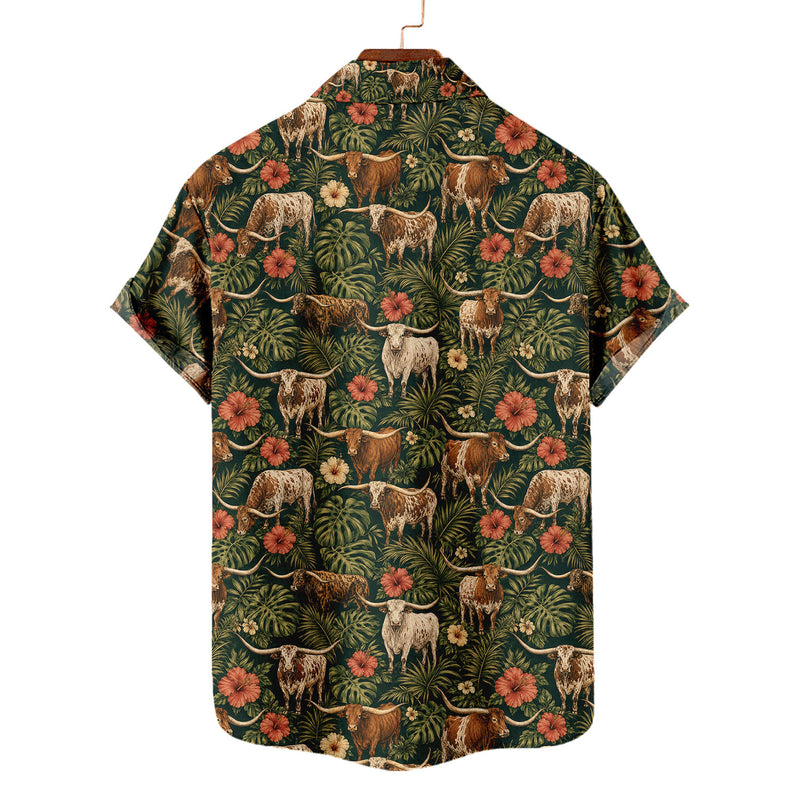 Texas Longhorn Hawaiian Shirt – Cattle All-Over Print Button-Up for Western & Ranch Lovers