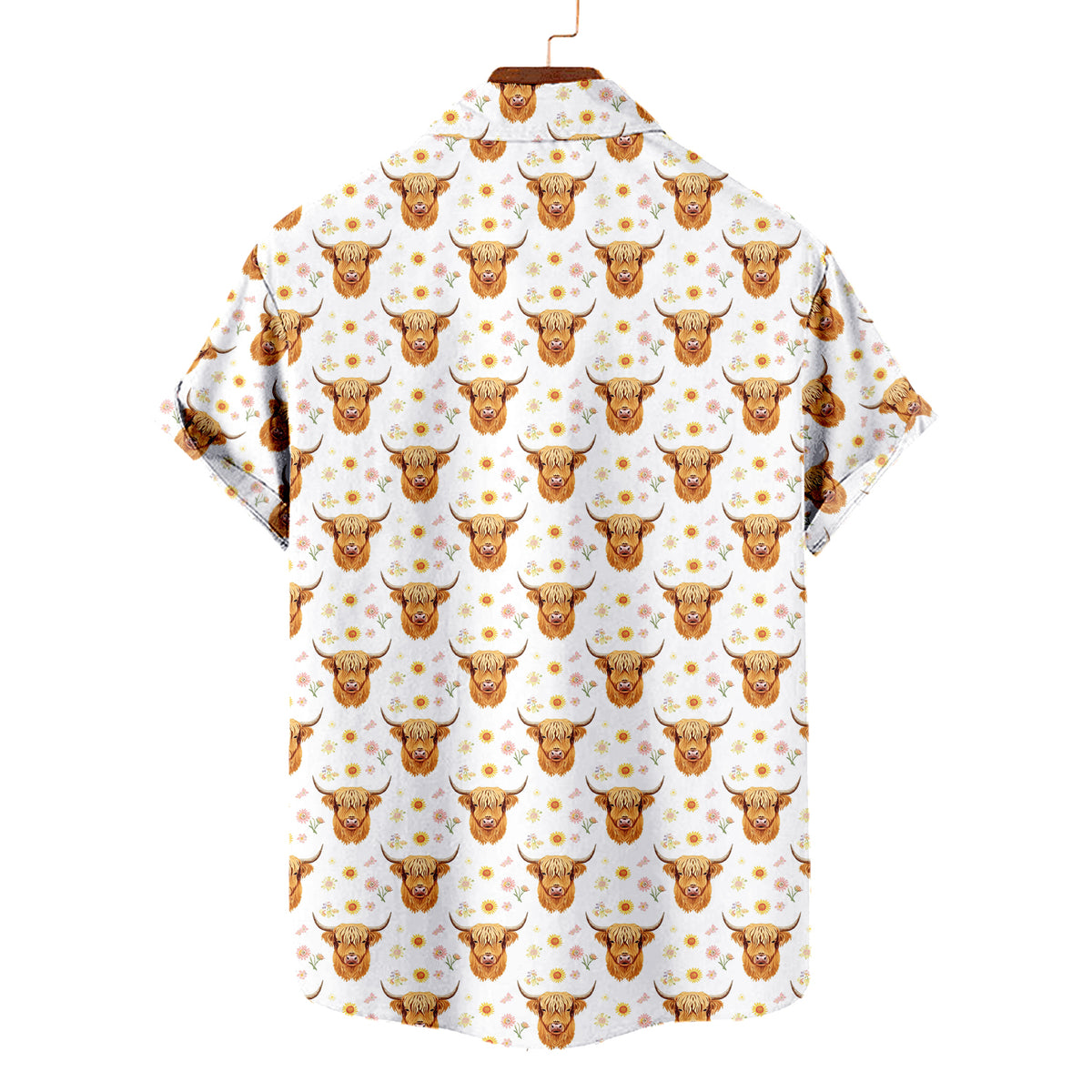 Highland Cow Hawaiian Shirt — Cute Floral Sunflower Pattern | Funny Farm Animal Button Down