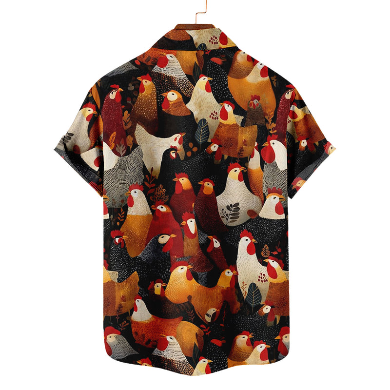 Autumn Chicken Hawaiian Shirt – Rooster & Hen All-Over Print