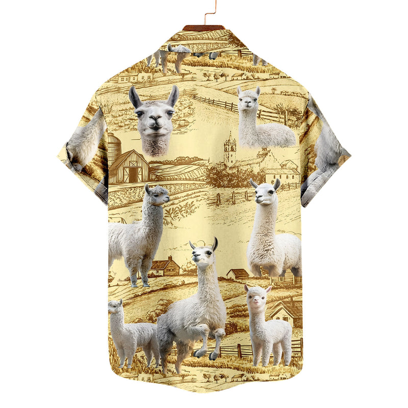 Alpaca Hawaiian Shirt – Cute Llama Vintage Farm Aloha Button Down | Funny Gift For Farmers