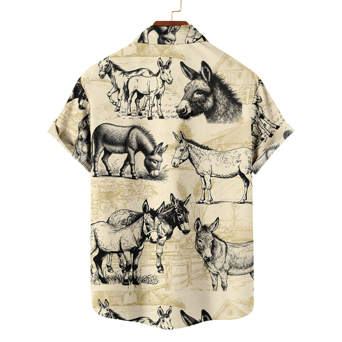 Donkey Hawaiian Shirt – Vintage Farm Donkey Sketch Aloha Button Down | Funny Donkey Lover Gift For Men