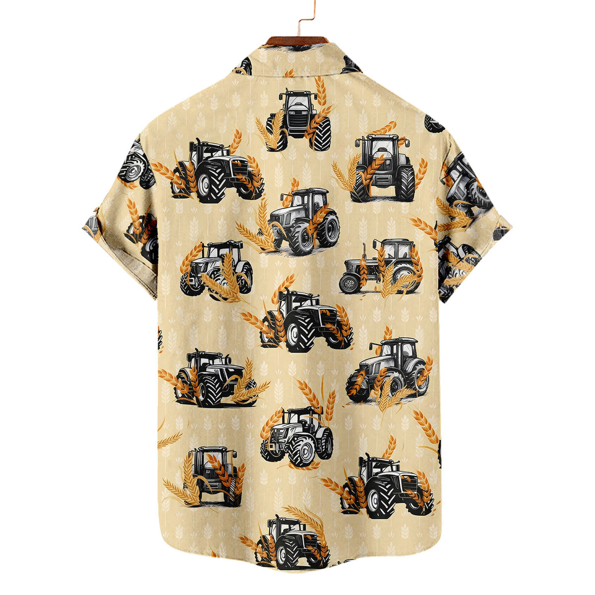 Tractor Hawaiian Shirt – Modern Farm Tractor Wheat Pattern Aloha Button Down | Gift For Farmers Dad Men