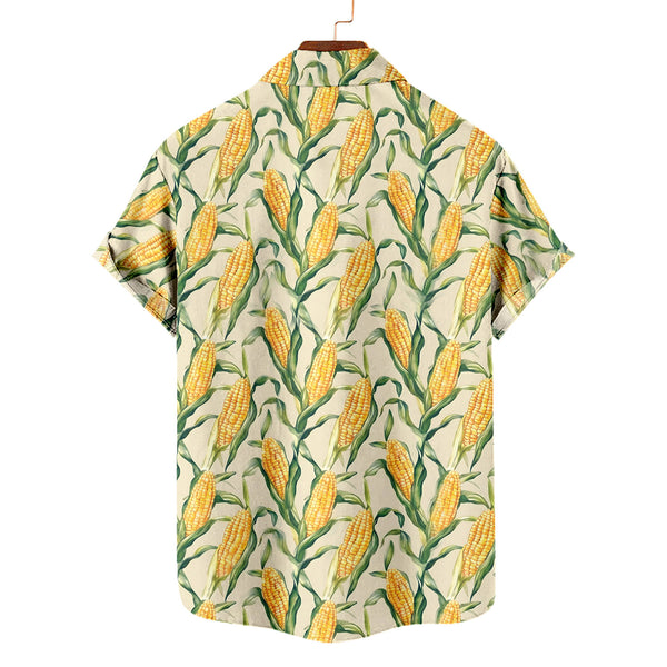 Corn Hawaiian Shirt – Watercolor Sweet Corn Farm Pattern Aloha Button Down | Funny Farmer Gift Men Women