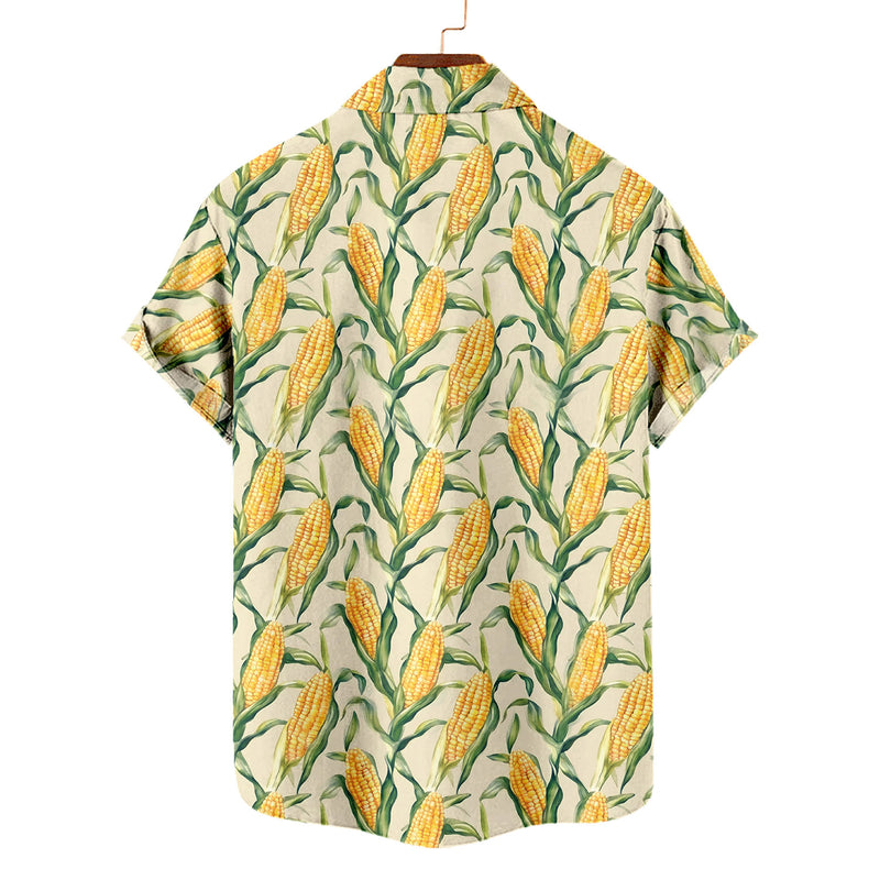 Corn Hawaiian Shirt – Watercolor Sweet Corn Farm Pattern Aloha Button Down | Funny Farmer Gift Men Women