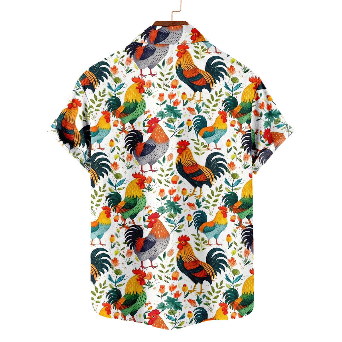 Rooster Hawaiian Shirt – Colorful Floral Chicken Farm Aloha Button Down | Funny Rooster Lover Gift Men Women