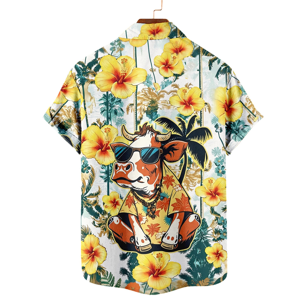 Funny Cow Hawaiian Shirt – Cool Cow Wearing Sunglasses Tropical Hibiscus Aloha | Cute Cow Lover Gift Men Women