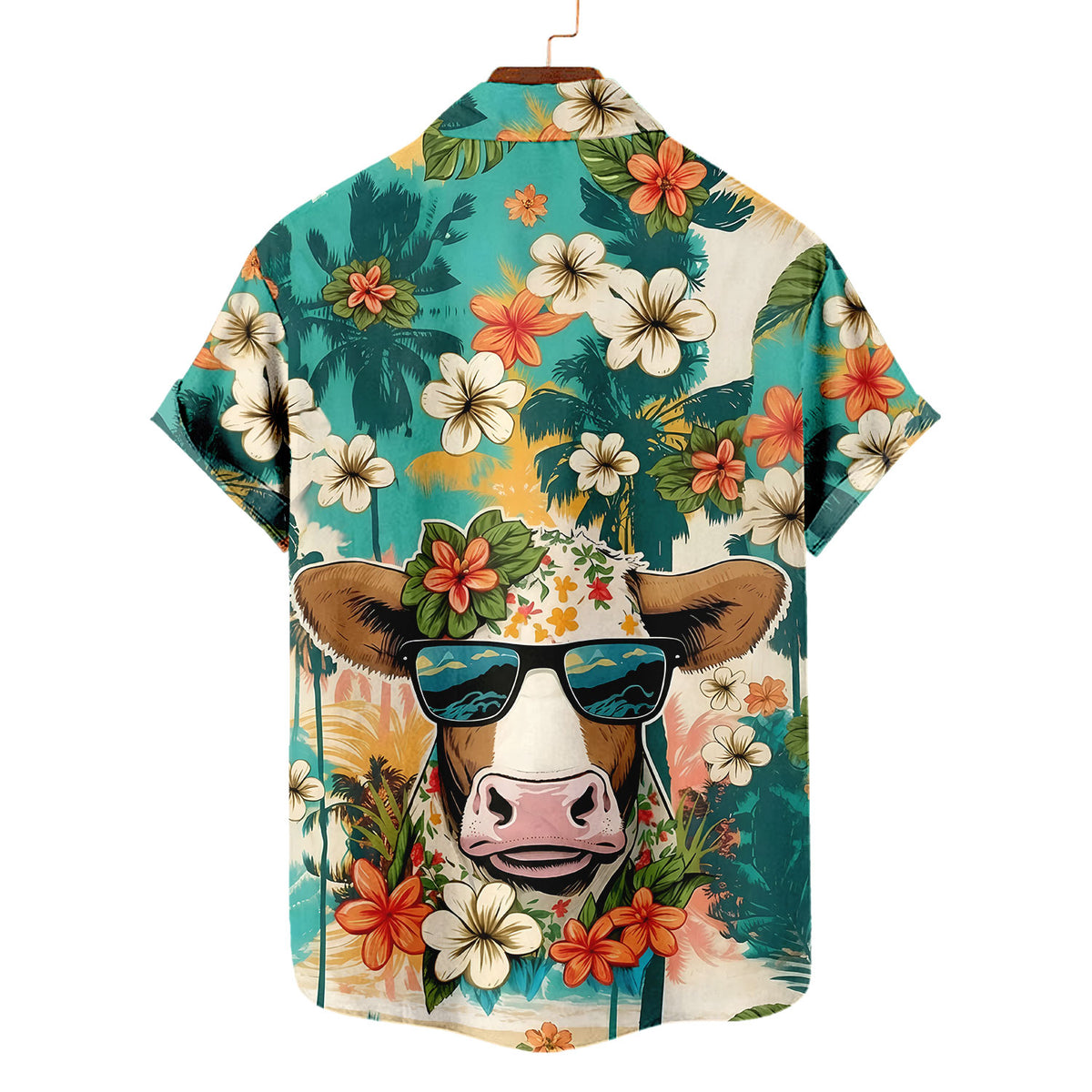 Cute Cow Hawaiian Shirt – Smiling Cow Sunglasses Tropical Floral Aloha | Funny Cow Lover Gift Men Women