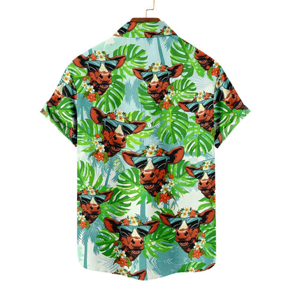 Funny Cow Hawaiian Shirt – Smiling Cow Sunglasses Monstera Tropical Aloha | Cow Lover Gift Men Women