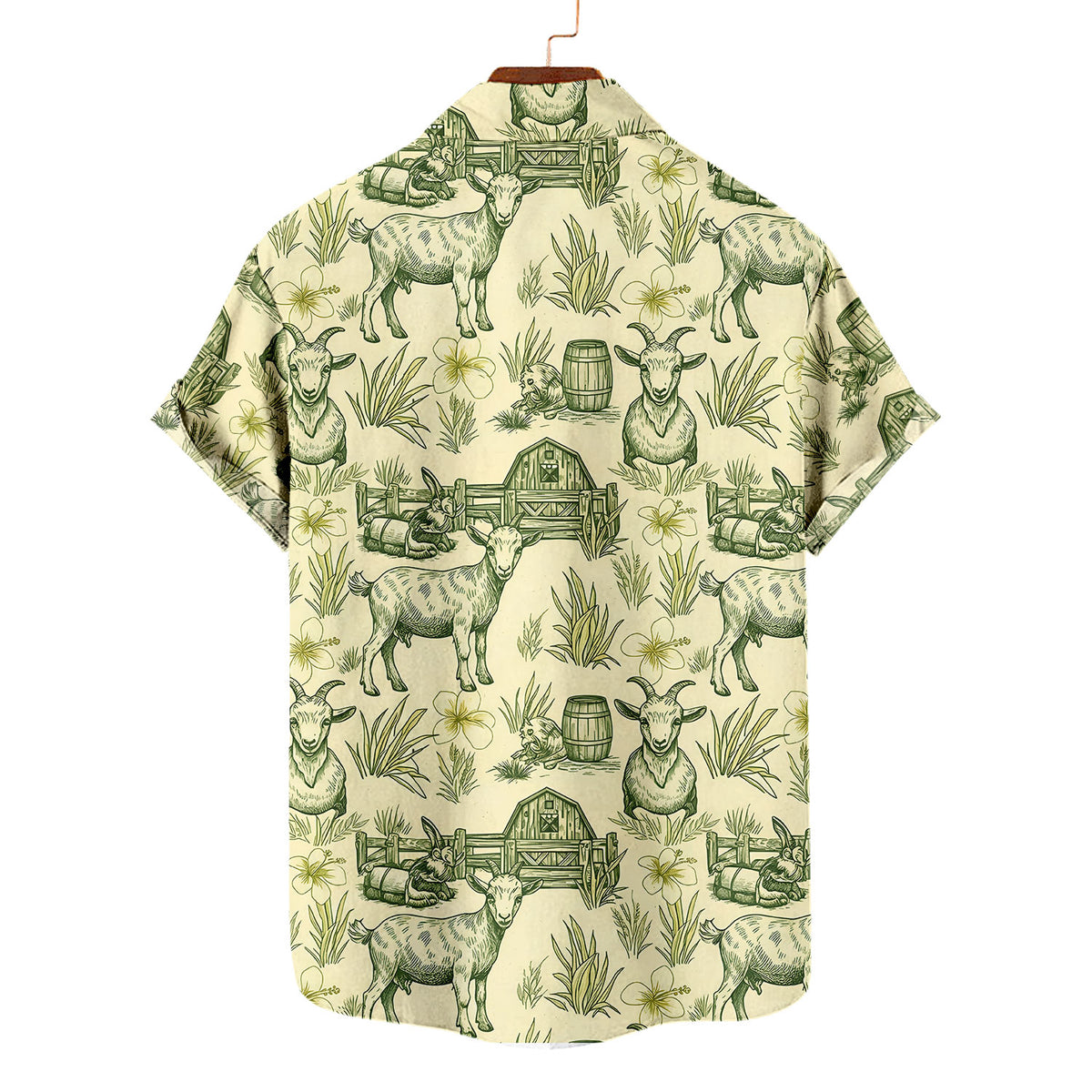 Goat Farm Hawaiian Shirt – Vintage Sketch Farm Scene Aloha Button Down | Goat Lover Gift