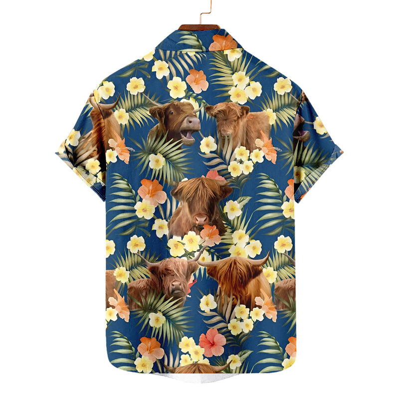 Highland Cow Hawaiian Shirt – Cute Floral Tropical Aloha | Funny Highland Cow Gift For Women Men