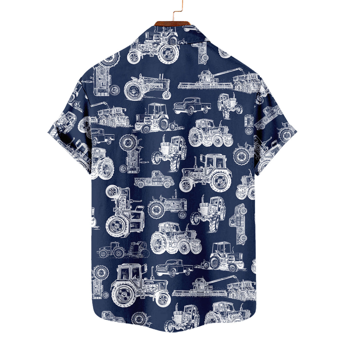 Farm Tractor Hawaiian Shirt – Navy Blueprint Vintage Farm Machinery All Over Print Aloha | Farmer Gift