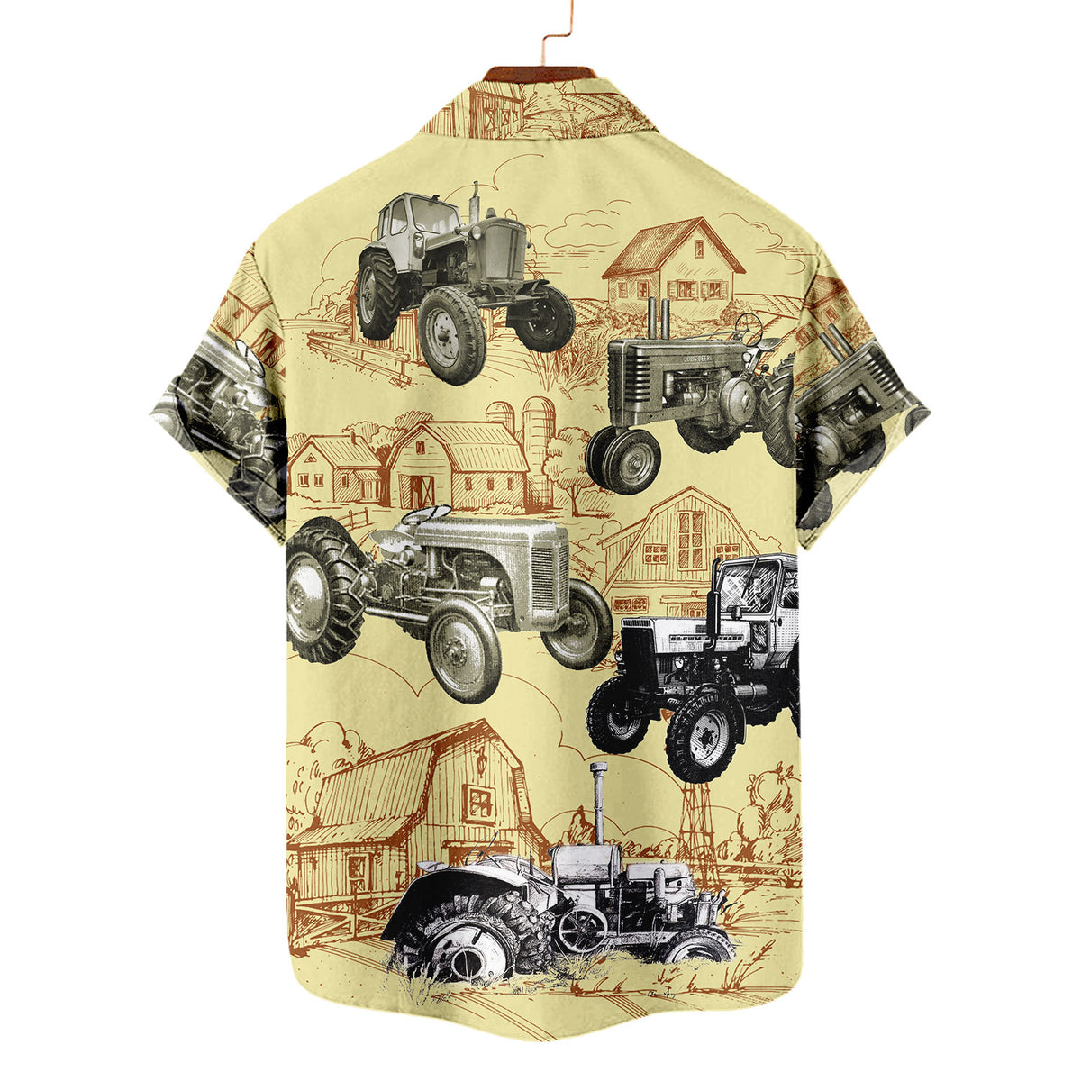 Vintage Farm Tractor Hawaiian Shirt – Retro Farm Scene Barn Tractor All Over Print Aloha | Farmer Dad Gift