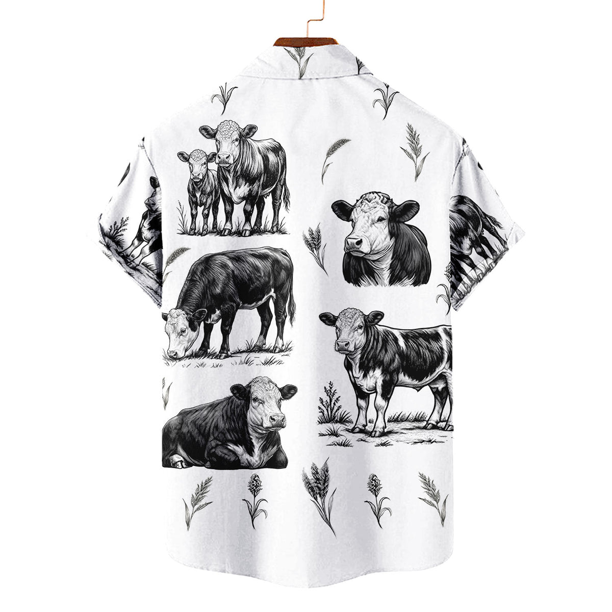 Black Angus Cattle Hawaiian Shirt – Vintage Sketch Black White Cow Farm Aloha | Cattle Rancher Gift