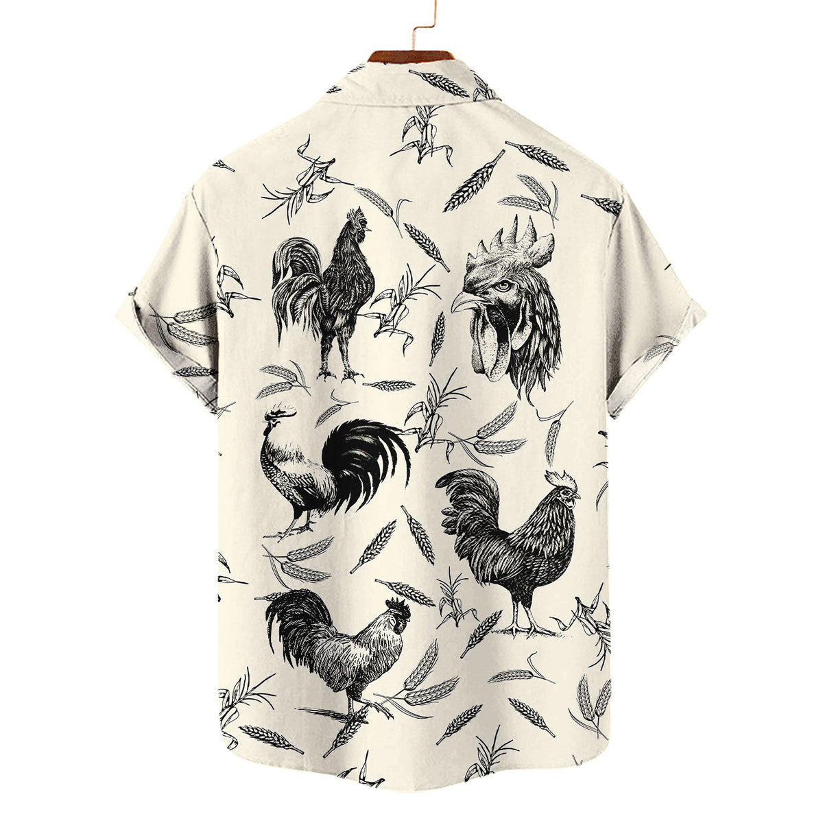 Rooster Hawaiian Shirt – Black White Vintage Sketch Chicken Farm Aloha | Rooster Lover Gift