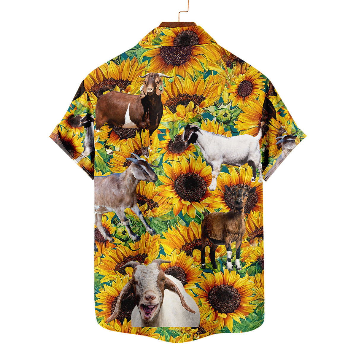 Goat Sunflower Hawaiian Shirt – Funny Goat Sunflower Field Aloha Button Down | Goat Mom Gift