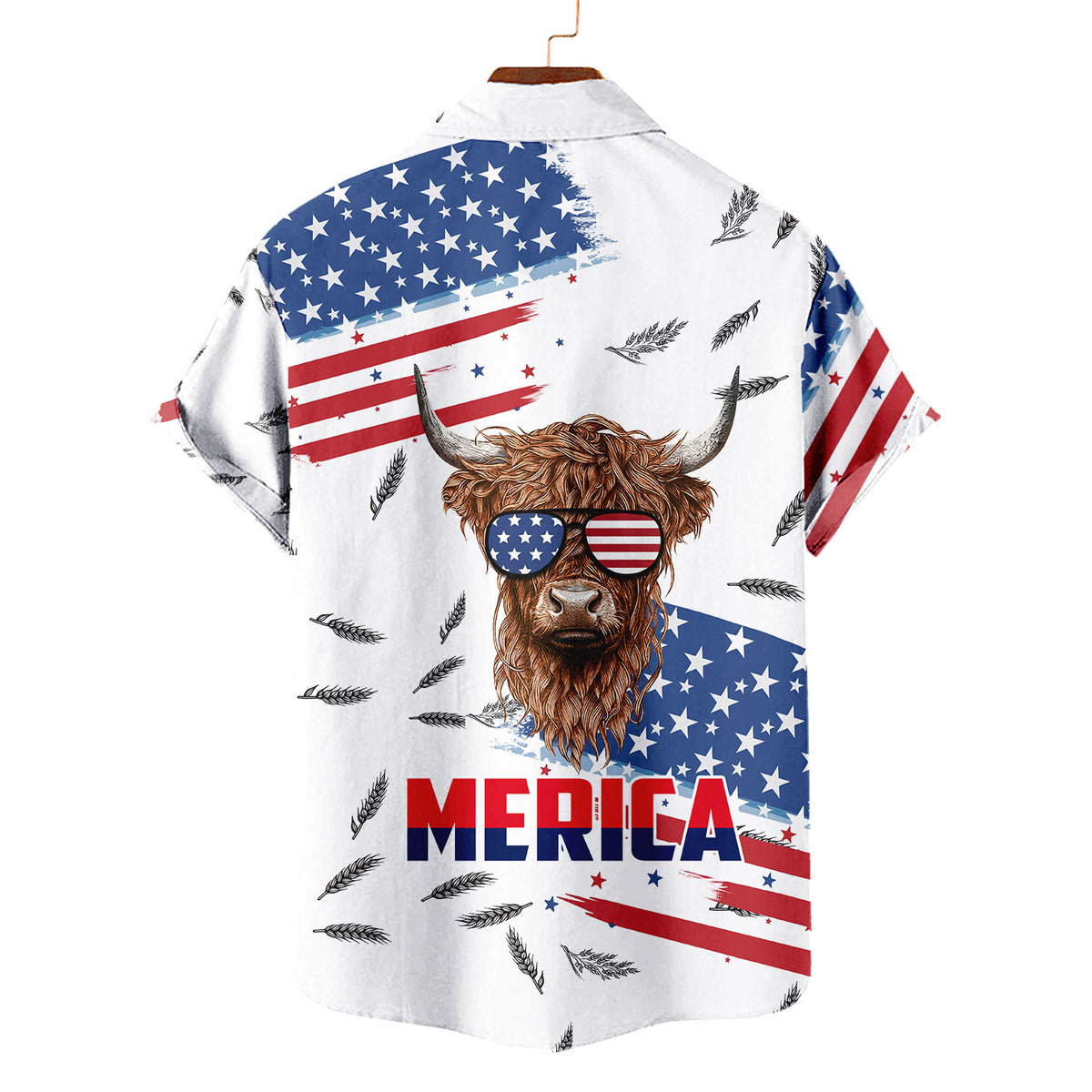 Merica Highland Cow Hawaiian Shirt – Patriotic Highland Cow Sunglasses American Flag Aloha | 4th of July Gift