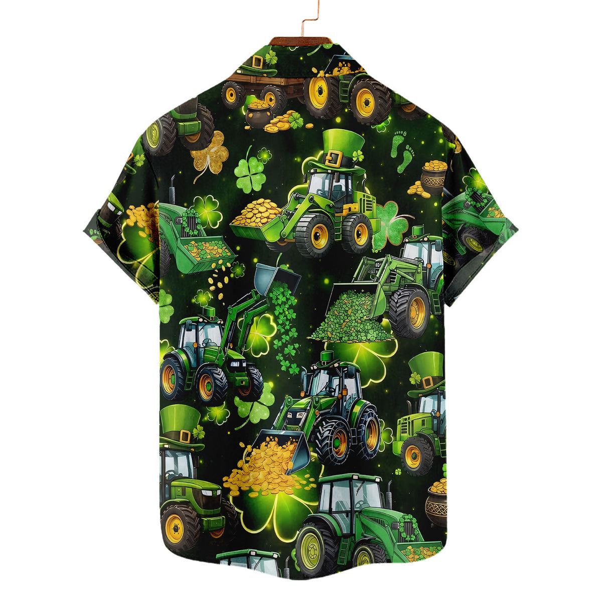 St Patrick's Day Tractor Hawaiian Shirt – Lucky Shamrock Green Farm Tractor Gold Coins Aloha | Funny Irish Farmer Gift Men Women