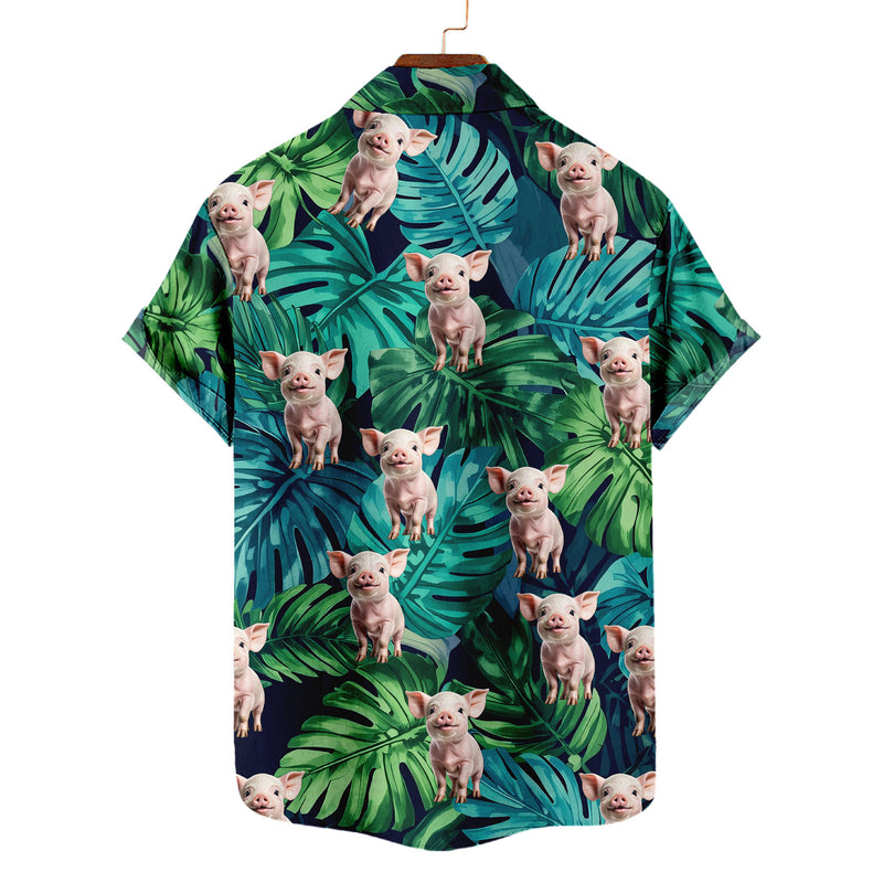 Baby Pig Hawaiian Shirt – Cute Baby Piglet Tropical Monstera Leaves Aloha | Pig Lover Gift