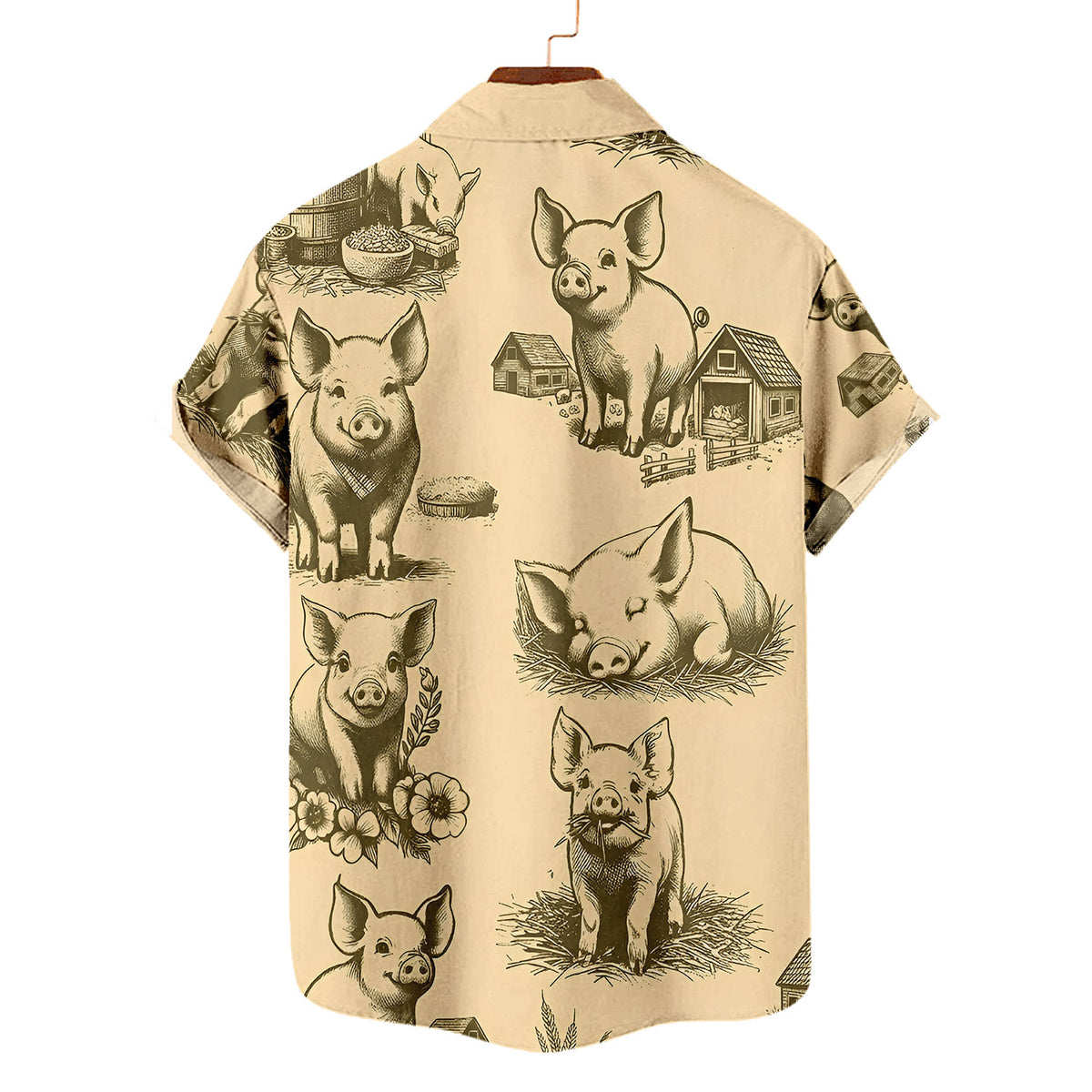 Pig Hawaiian Shirt – Cute Vintage Farm Pig Sketch Aloha Button Down | Funny Pig Lover Gift Men Women