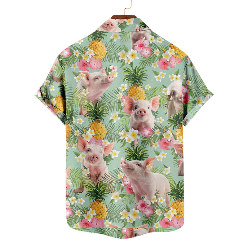 Pig Hawaiian Shirt – Cute Baby Pig Pineapple Tropical Aloha Button Down | Funny Pig Lover Gift Men Women