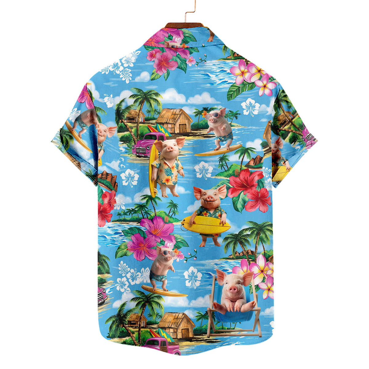 Funny Pig Hawaiian Shirt – Surfing Pig Beach Tropical Aloha Button Down | Cute Pig Lover Gift Men Women