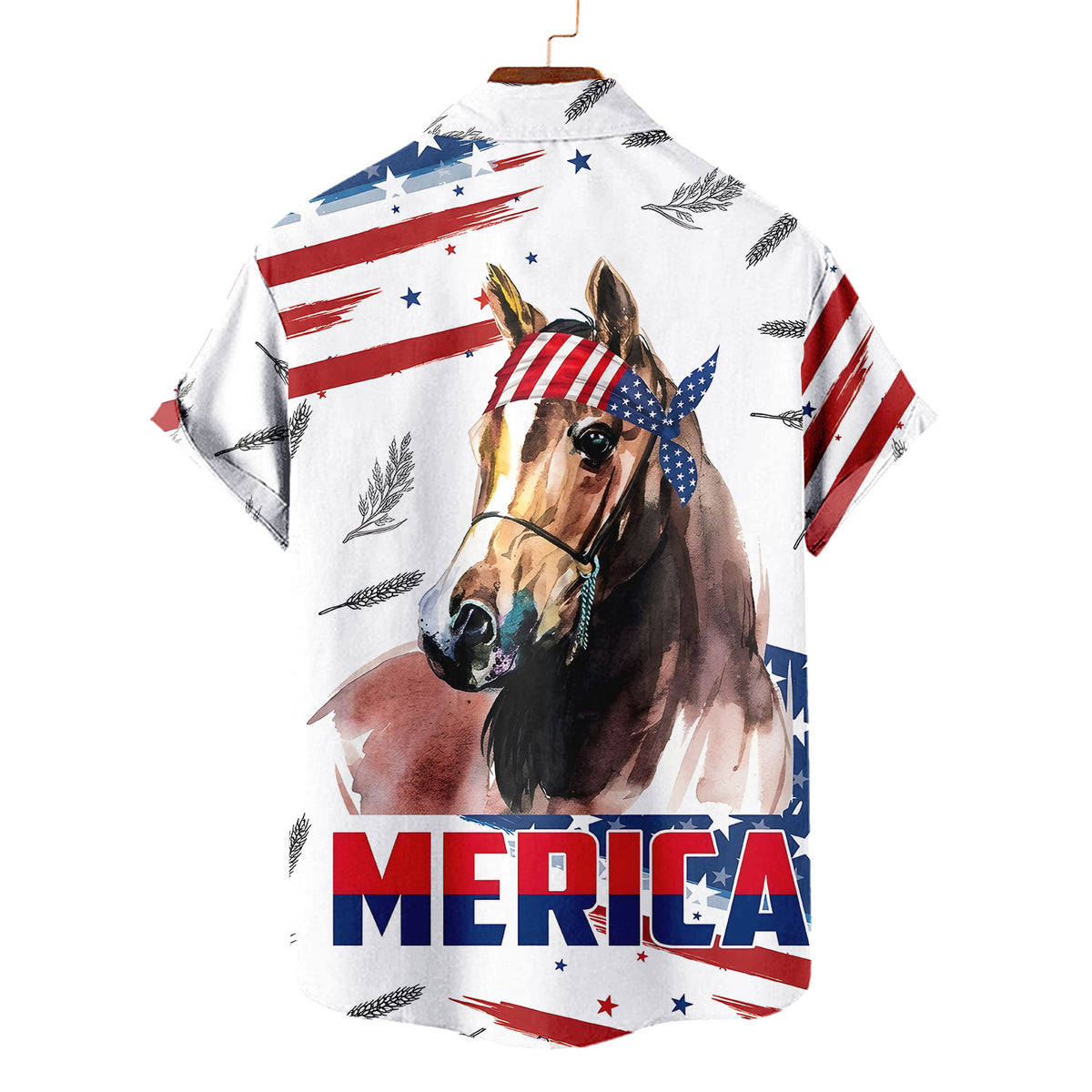 Patriotic Horse Hawaiian Shirt – Merica American Flag Horse Aloha Button Down | 4th of July Horse Lover Gift Men Women