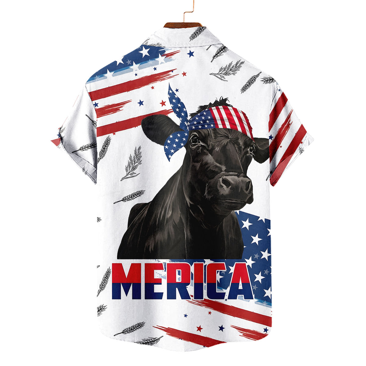 Patriotic Black Angus Hawaiian Shirt – Merica American Flag Cattle Aloha Button Down | 4th of July Cow Farmer Gift Men Women