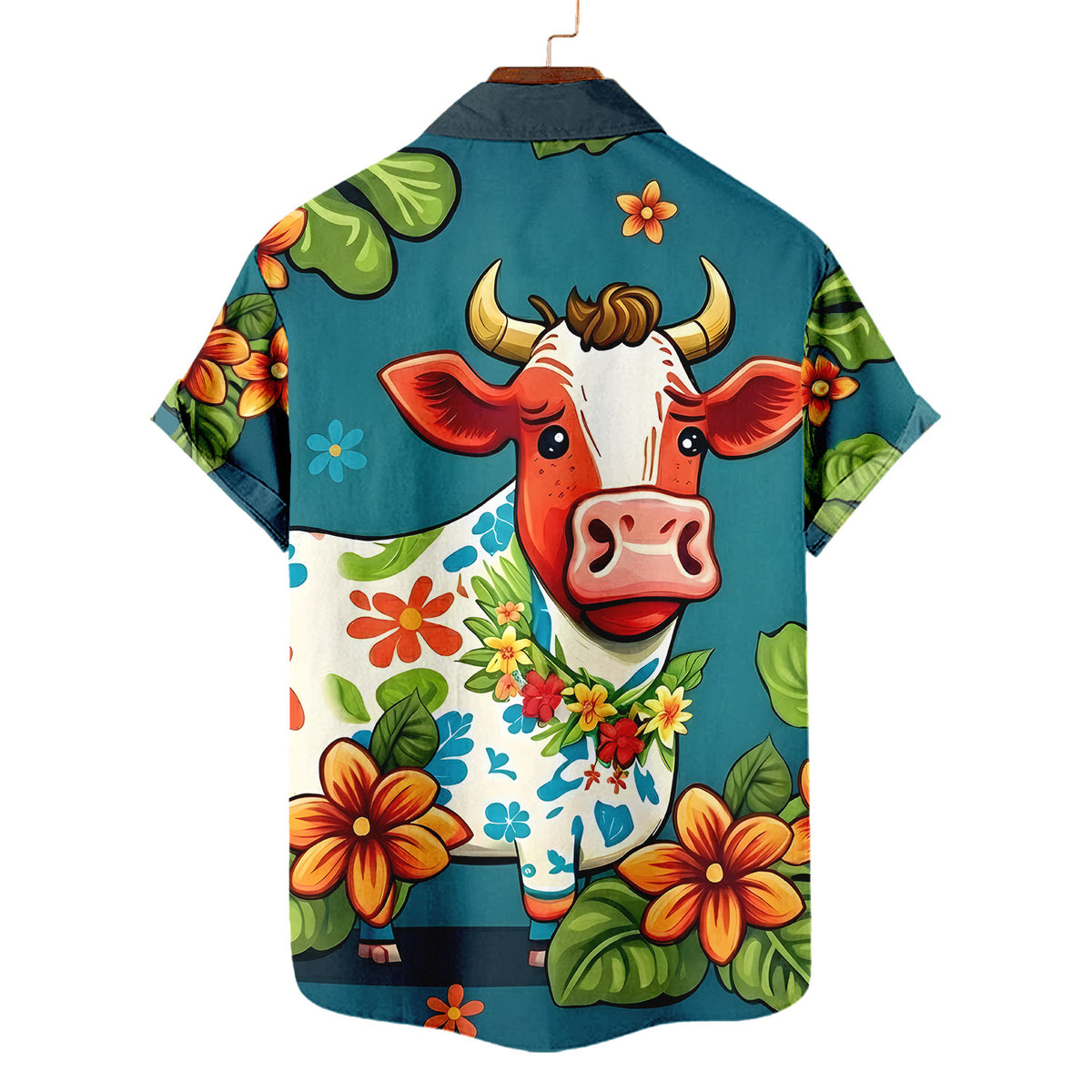 Cute Cow Hawaiian Shirt – Cartoon Tropical Cow Floral Aloha Button Down | Funny Cow Lover Gift Men Women